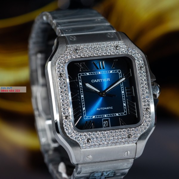 Đồng hồ Cartier Santos Automatic Blue WSSA0030 Super Fake Diamonds