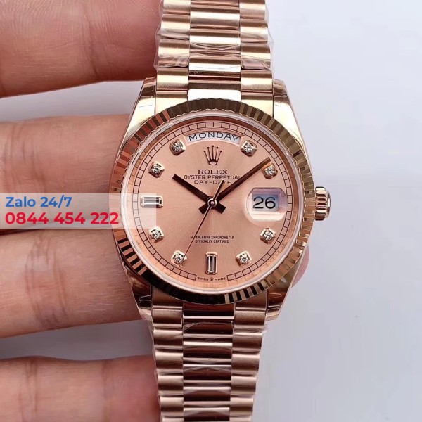 Đồng Hồ Rolex Day-Date 36 Super Fake 118205 Mặt Số Hồng Rose Gold