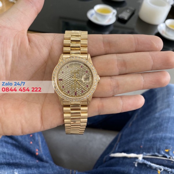 Đồng Hồ Rolex Day-Date 36 Super Fake 128345RBR Rose Gold Diamonds