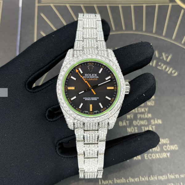 Đồng hồ Rolex Milgauss super Fake Độ Full Kim Cương moissanite